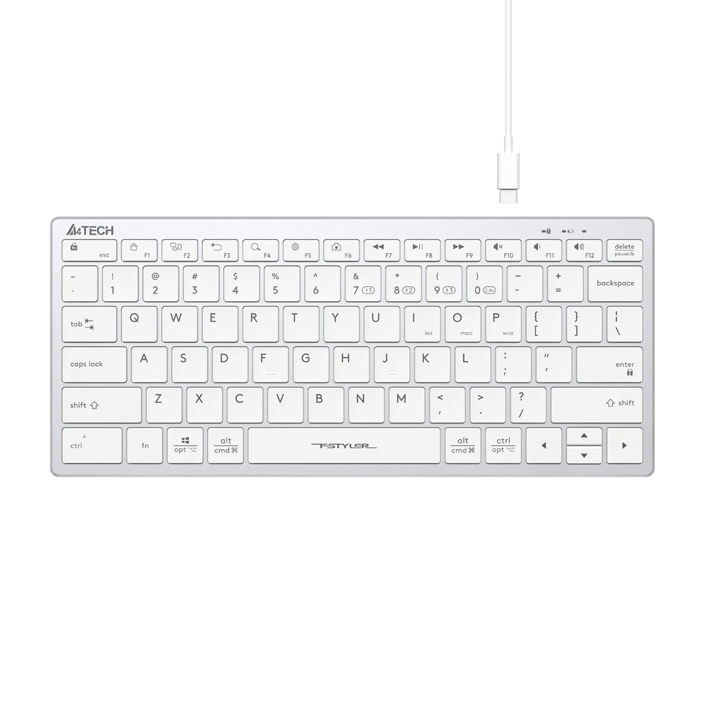 A4tech FBX51C Fstyler Bluetooth & 2.4G Scissor Switch Compact Keyboard, Type C, US Layout – White