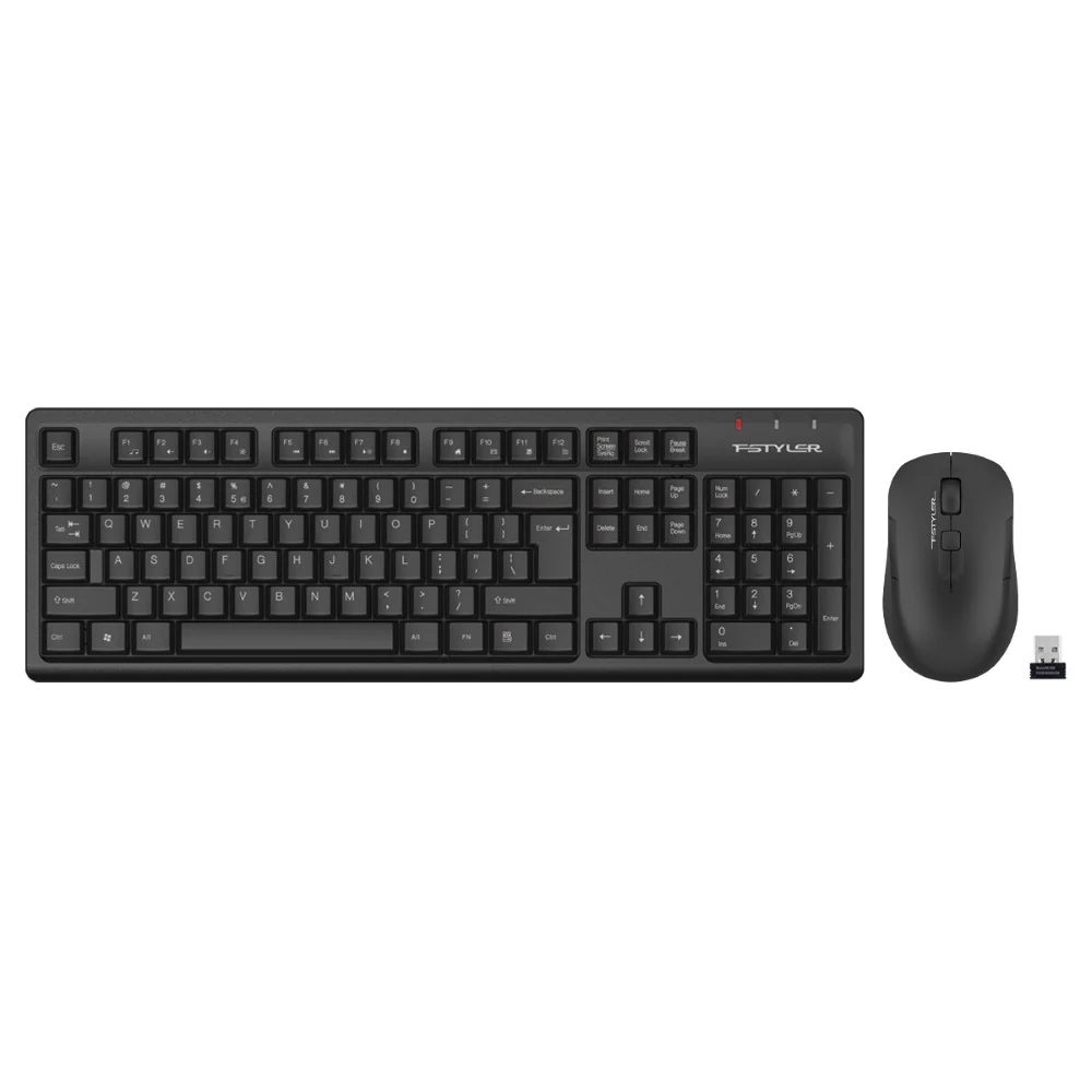 A4tech FG1200S Fstyler 2.4G Multimedia Wireless Desktop Set (FGK12+FG16S Silent Click), USB, US Layout – Black