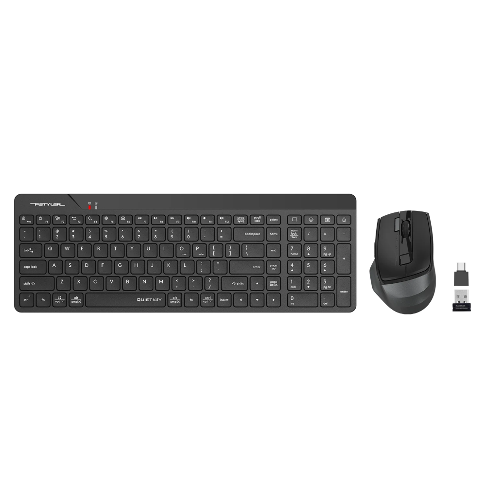A4tech FG2400 Air2 Fstyler 2.4G Wireless Power-Saving QuietKey Combo Set (FGK23+FG45S Air2), US Layout – Black