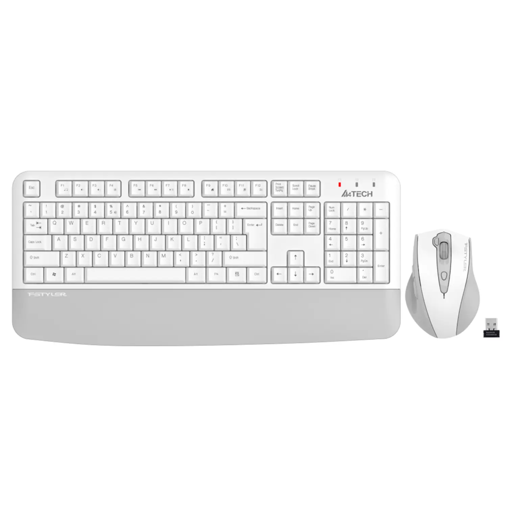 A4tech FG2500S Plus Fstyler 2.4G Multimedia Wireless Desktop Set (FGK20+FG55S Plus Silent Click), US Layout – White