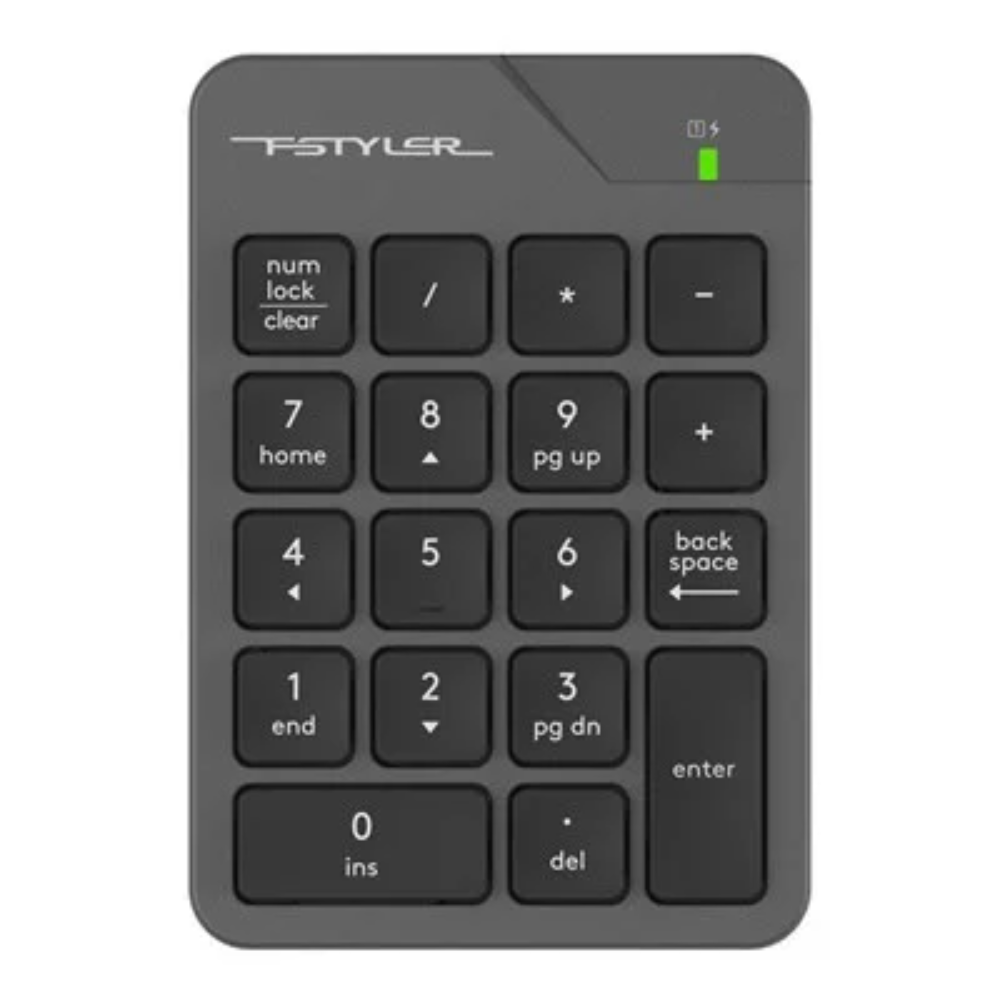 A4tech FGK21C Fstyler 2.4G Wireless Rechargeable Numeric Keypad, USB Receiver+Type Adapter – Black+Blue, Grey
