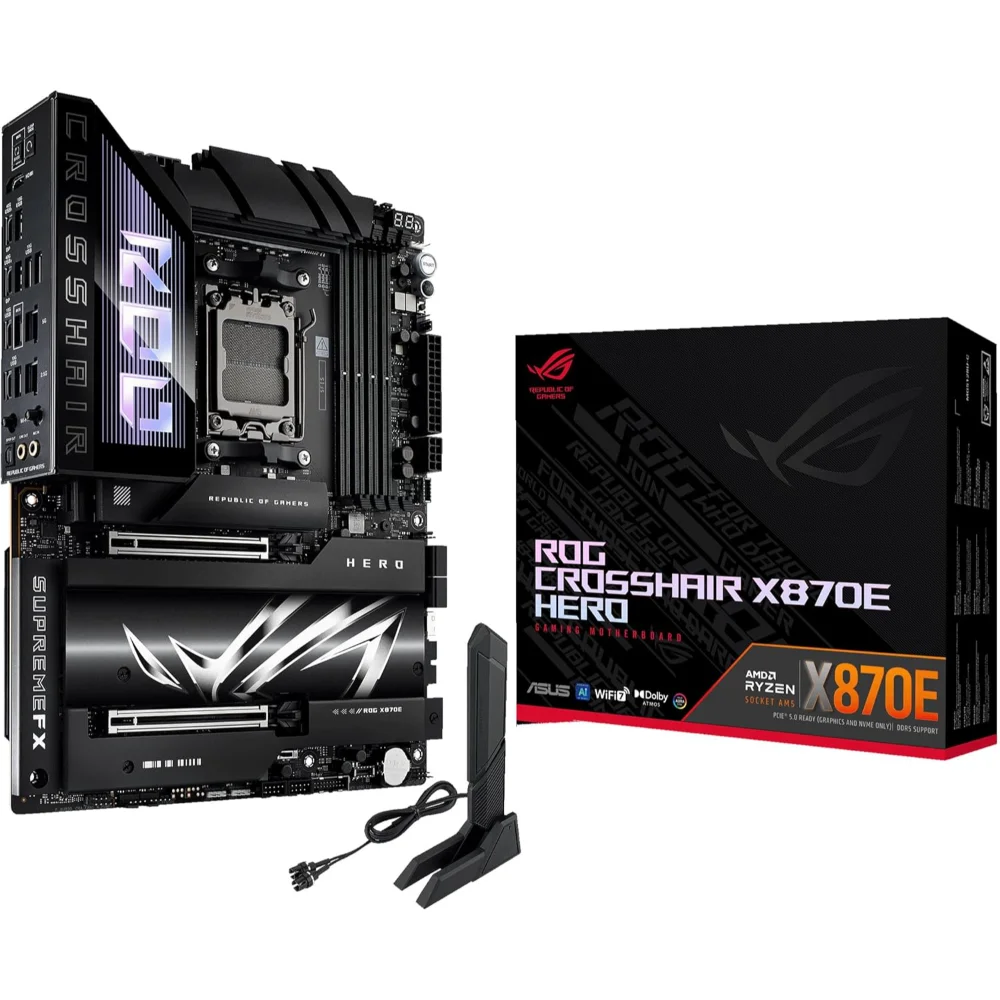 ASUS ROG Crosshair X870E Hero WiFi AM5 ATX Motherboard, Advanced AI PC Ready, 18+2+2 Power Stages, DDR5, PCIe 5.0, 5x M.2, Wi-Fi 7, USB4, AI Overclocking, Core Flex, PCIe Slot Q-Re