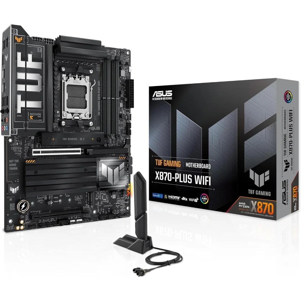 ASUS TUF Gaming X870-PLUS WiFi AM5 ATX Motherboard, 16+2+1, 80A SPS Power Stages, DDR5, PCIe 5.0 Ready, Four M.2 Slots, Wi-Fi 7, 2.5Gb LAN, HDMI, USB4 40Gbps, SATA 6 Gbps, USB 20Gb