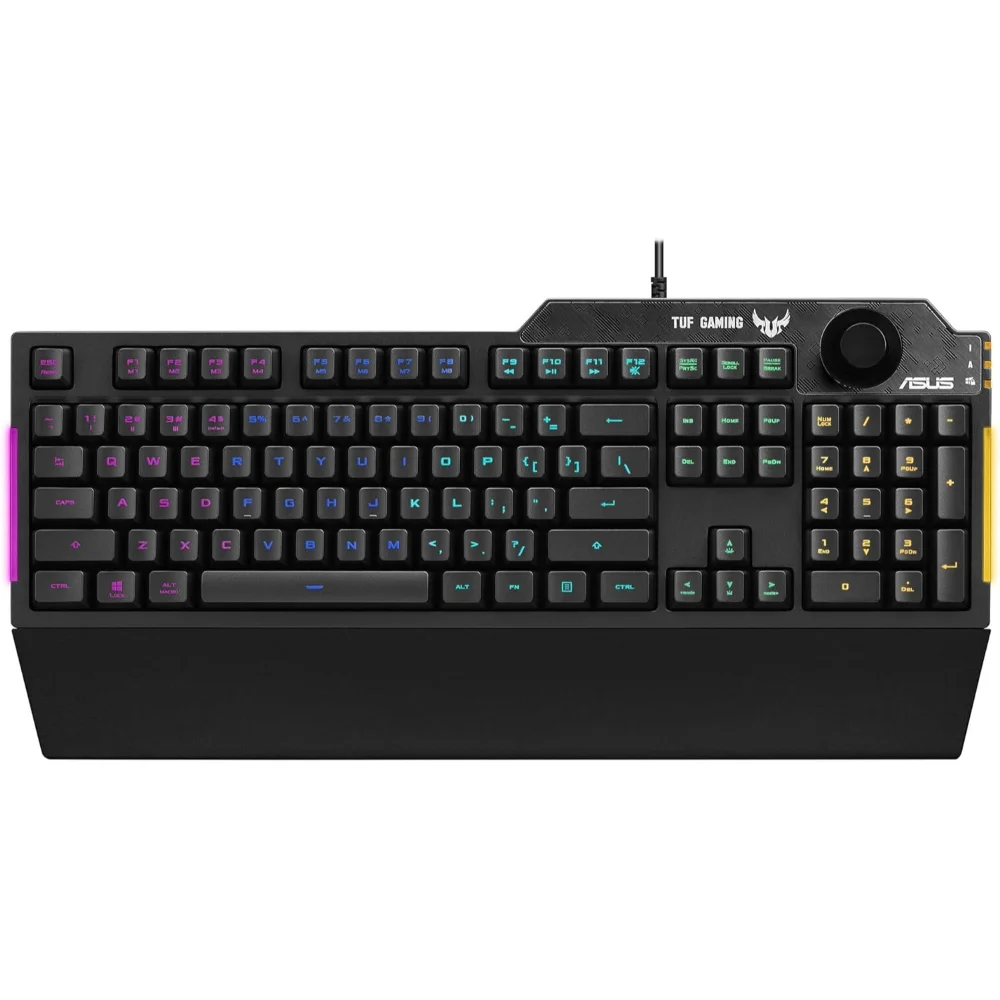 ASUS RA04 TUF Membrane Gaming Keyboard for PC – TUF K1 | Programmable, Onboard Memory | Dedicated Volume Knob, Aura Sync RGB & Side Lighting | Detachable Wrist Rest | Spill-Resista