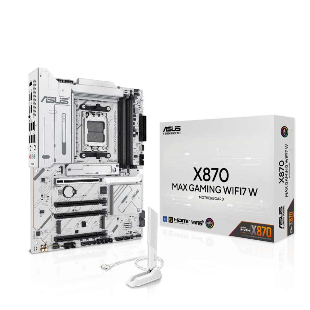ASUS X870 MAX GAMING WIFI7 W DDR5 AM5 ATX Motherboard Supports AMD Ryzen 7000/8000/9000 Series Processors – White