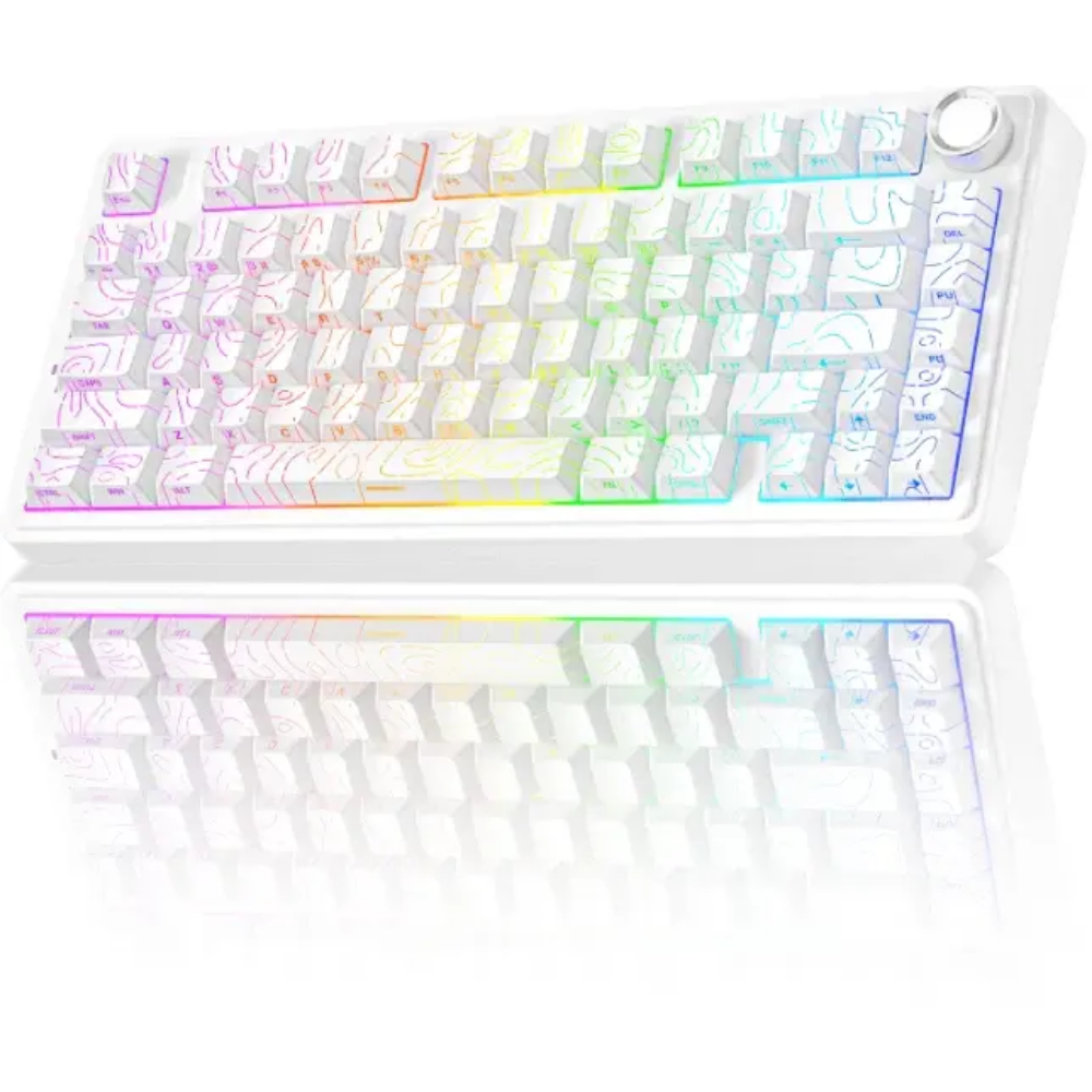 AULA F75 Pro Wireless Mechanical Keyboard, 75% Gasket Hot Swappable Custom Keyboard – White Contour – Star Vector Switch (Seiya)