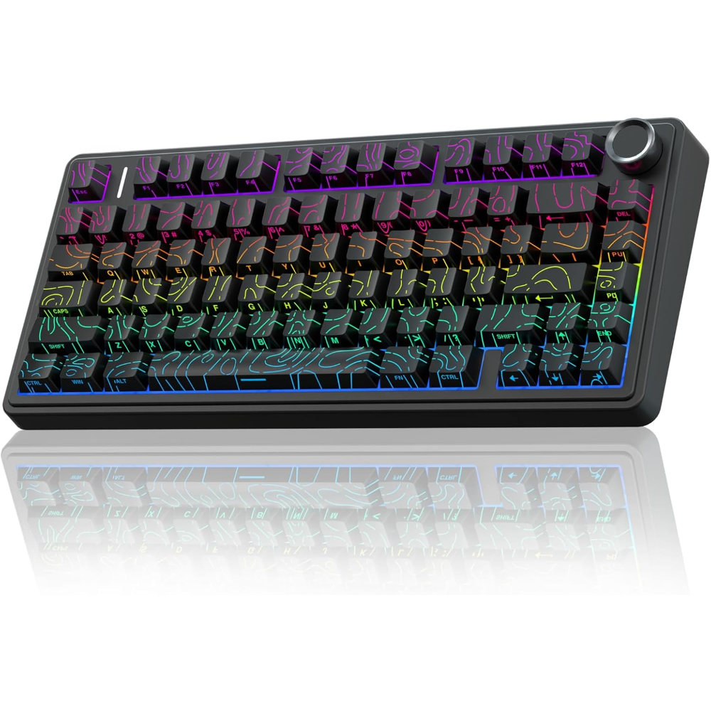 AULA F75 Pro Wireless Mechanical Keyboard, 75% Gasket Hot Swappable Custom Keyboard – Black Contour – Start Vector Switch (Seiya)