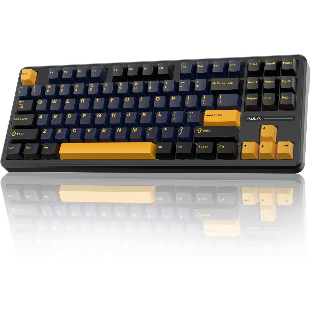 AULA F87 Wireless Mechanical Keyboard, 75% Gasket Hot Swappable Custom Keyboard – Thunder Black – LEOBOG Greywood V3 Switch