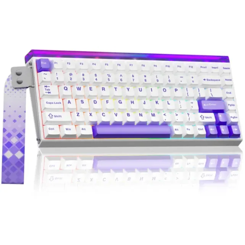AULA HERO 84 HE Wired Mechanical Keyboard, 8K Polling Rate/128k Scanning Rate, 75% Gasket Hall Effect Hot Swappable Custom Keyboard – White Purple – Black Emperor Switch