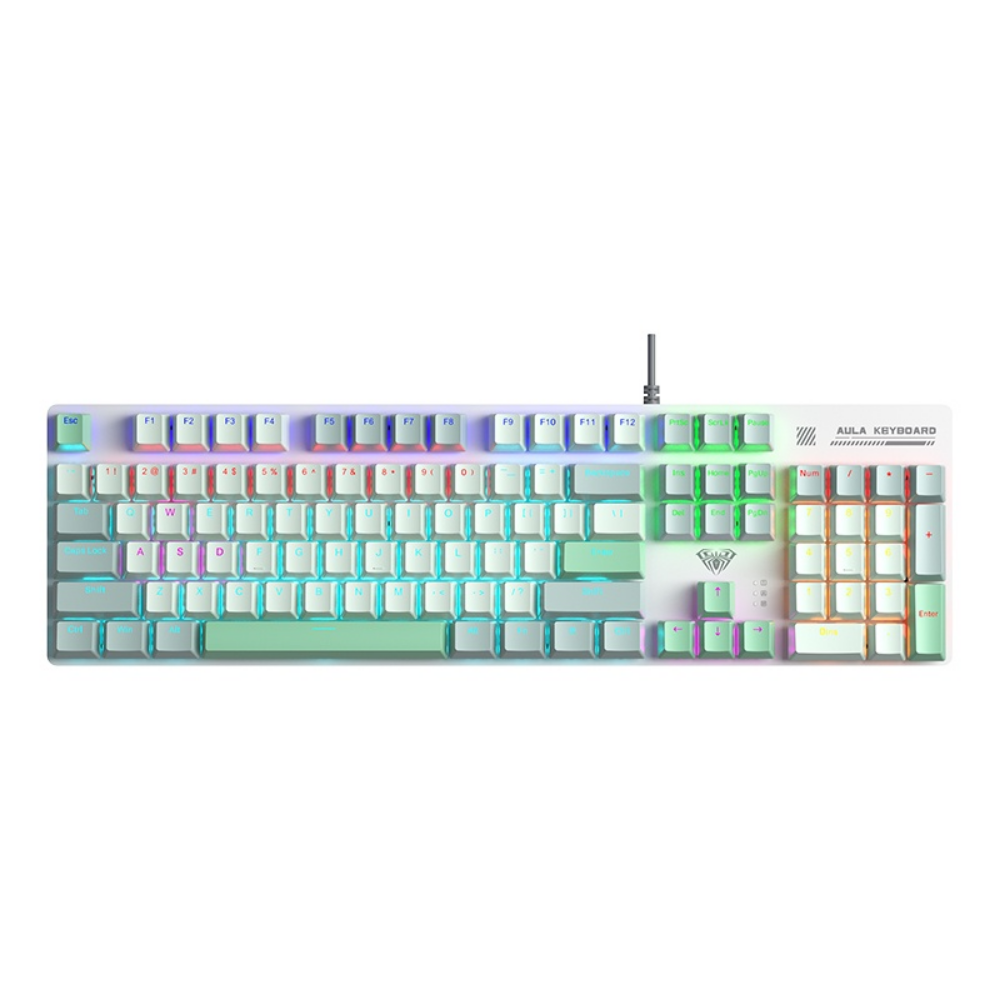 AULA S500 Wired RGB Mechanical Gaming Keyboard, Brown Switch – White & Green