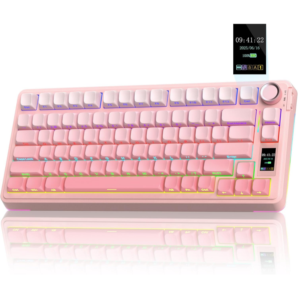 AULA S75 Pro Wireless Mechanical Keyboard w/ Screen, 75%, Gasket, PBT Keycaps, Hot Swappable, Pre-lubed – Gradient Pink – Star Vector Switch (Seiya)