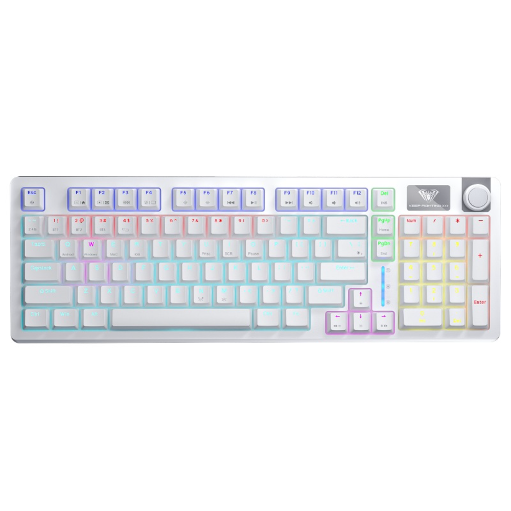 AULA S98 Tri-Mode Gasket Mechanical Gaming Keyboard, Red/Blue Switch – White