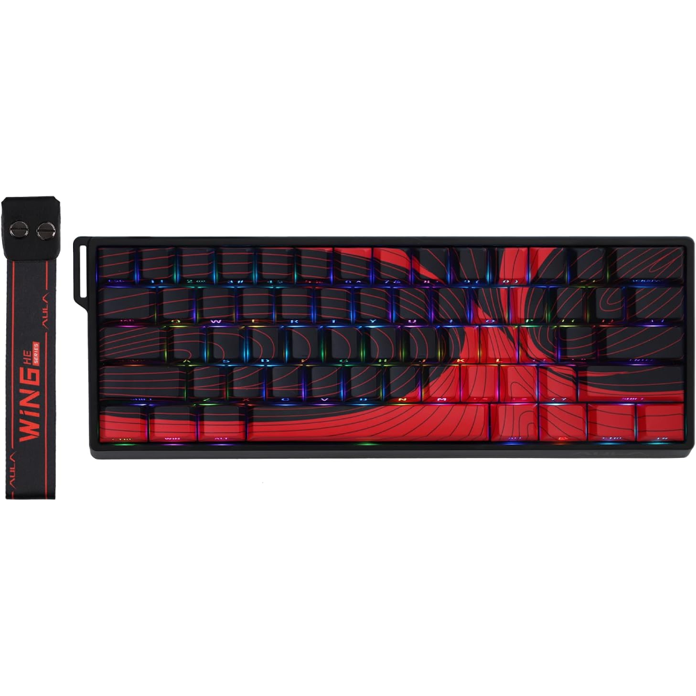 AULA WIN60 HE Max Wired Mechanical Keyboard, 8K Polling Rate, 65% Gasket Hall Effect Hot Swappable Custom Keyboard – Red Topographic – Wing Chun Magnetic Switch