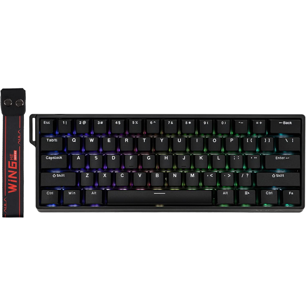 AULA WIN60 HE Wired Mechanical Keyboard, 8K Polling Rate, 65% Gasket Hall Effect Hot Swappable Custom Keyboard – Black – Greywood Magnetic Switch