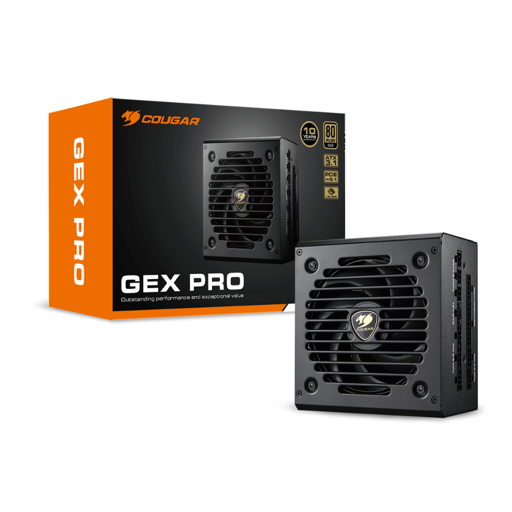 COUGAR GEX PRO 750W 80 PLUS Gold Fully Modular Power Supply, Native PCIe 12V-2X6 Connector Design, Supports PCIe 5.1/ATX 3.1, 105°C Japanese Capacitors, Durable HDB Fan with Hydro