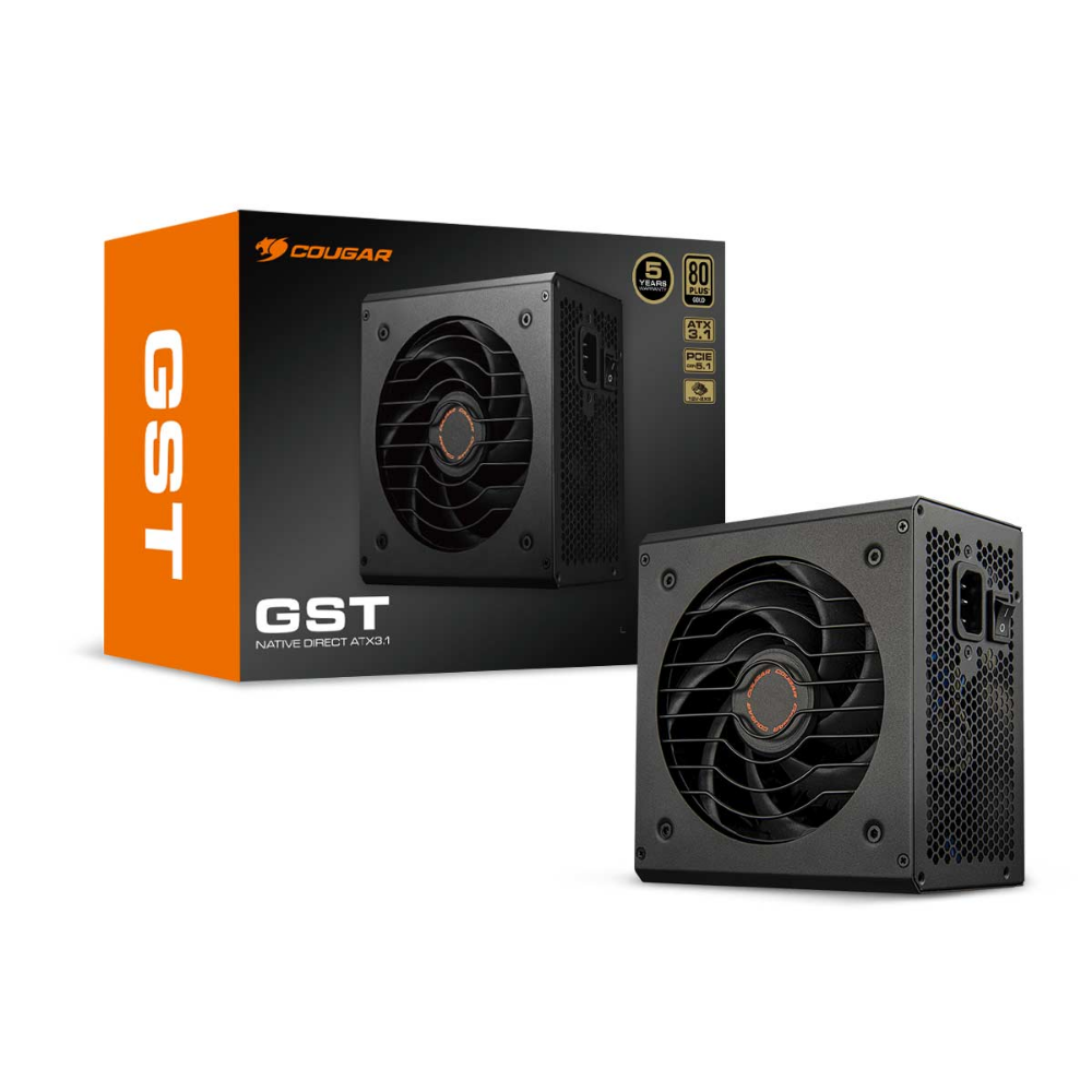 COUGAR GST-2024 750W 80 PLUS Gold Non-modular Power Supply, Supports PCIe 5.1/ATX 3.1, 100% Refined Japanese Capacitors