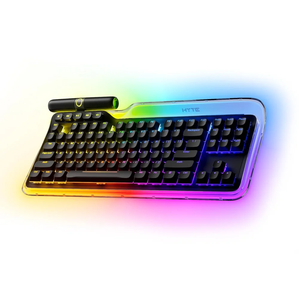 HYTE Keeb TKL – Modern Human Interface – Customizable Tenkeyless Wired Crystal Bubble RGB Gasket Mounted Mechanical Keyboard – Fluffy Lavender Linear Switches – Crystal/Black