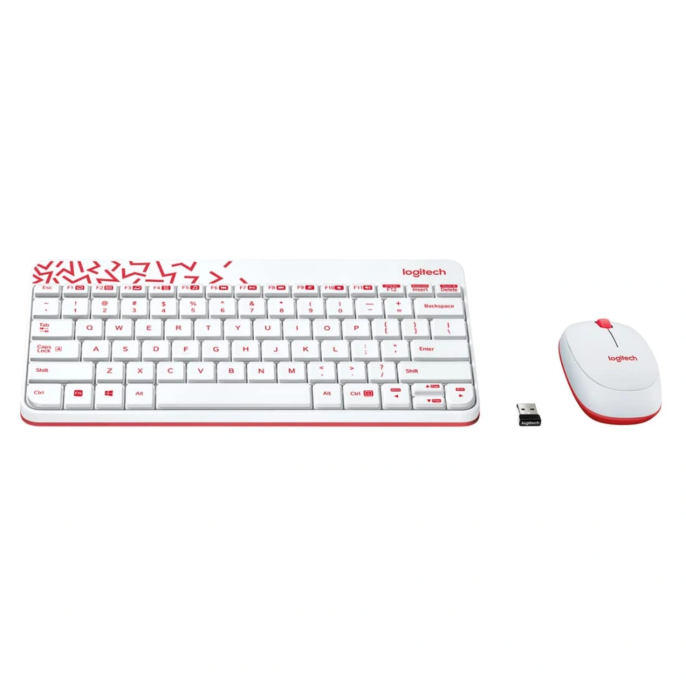 Logitech MK240 NANO Wireless Keyboard and Mouse Combo – White/Red