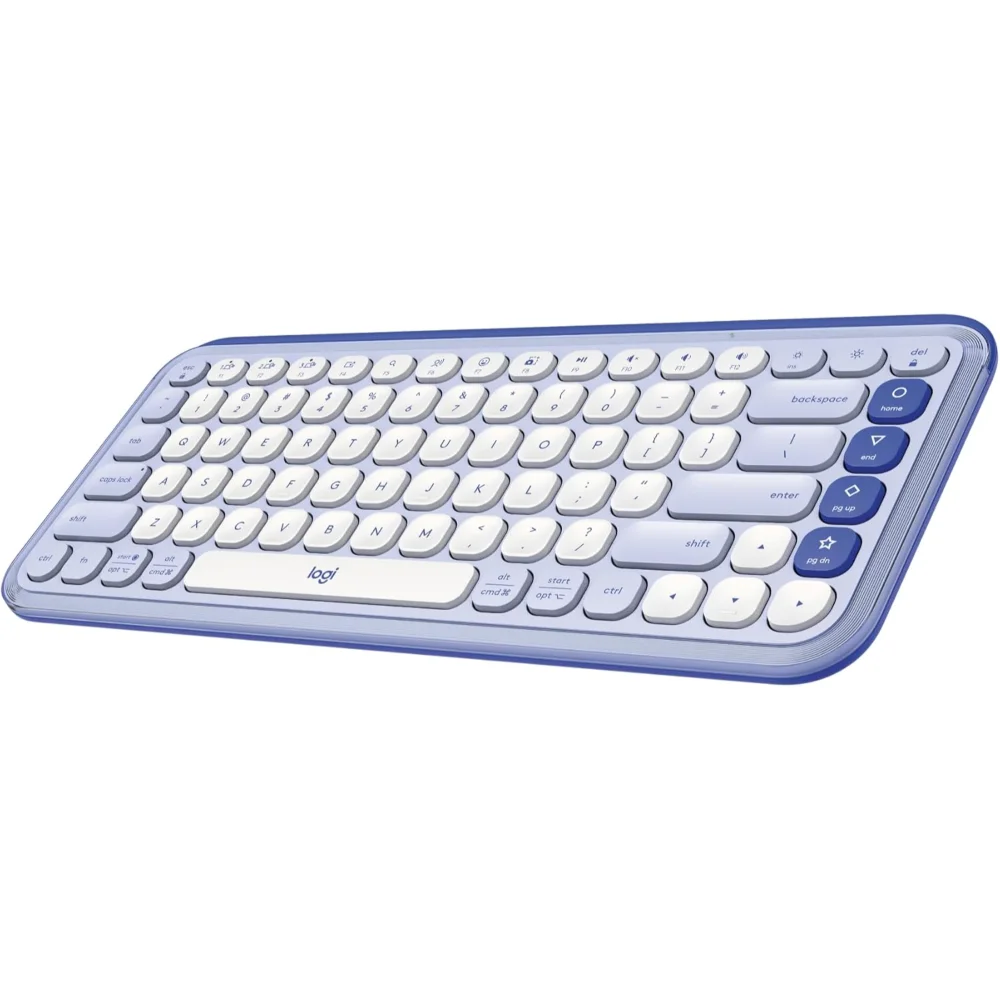 Logitech POP ICON Keys Wireless Bluetooth Keyboard, Comfortable Typing, Programmable Keys, Easy-Switch Between up to 3 Devices, for Laptop, Tablet, PC – Lilac & Off White