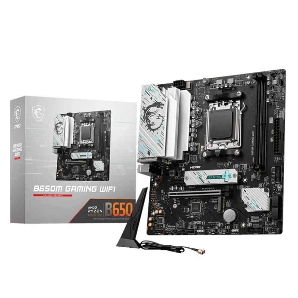 MSI B650M Gaming WiFi DDR5 Motherboard, mATX, Supports AMD Ryzen 7000 Series Processors, AM5, Memory Boost 7800+ MHz/OC, PCIe 4.0 x16, M.2 Gen4, Wi-Fi 6E