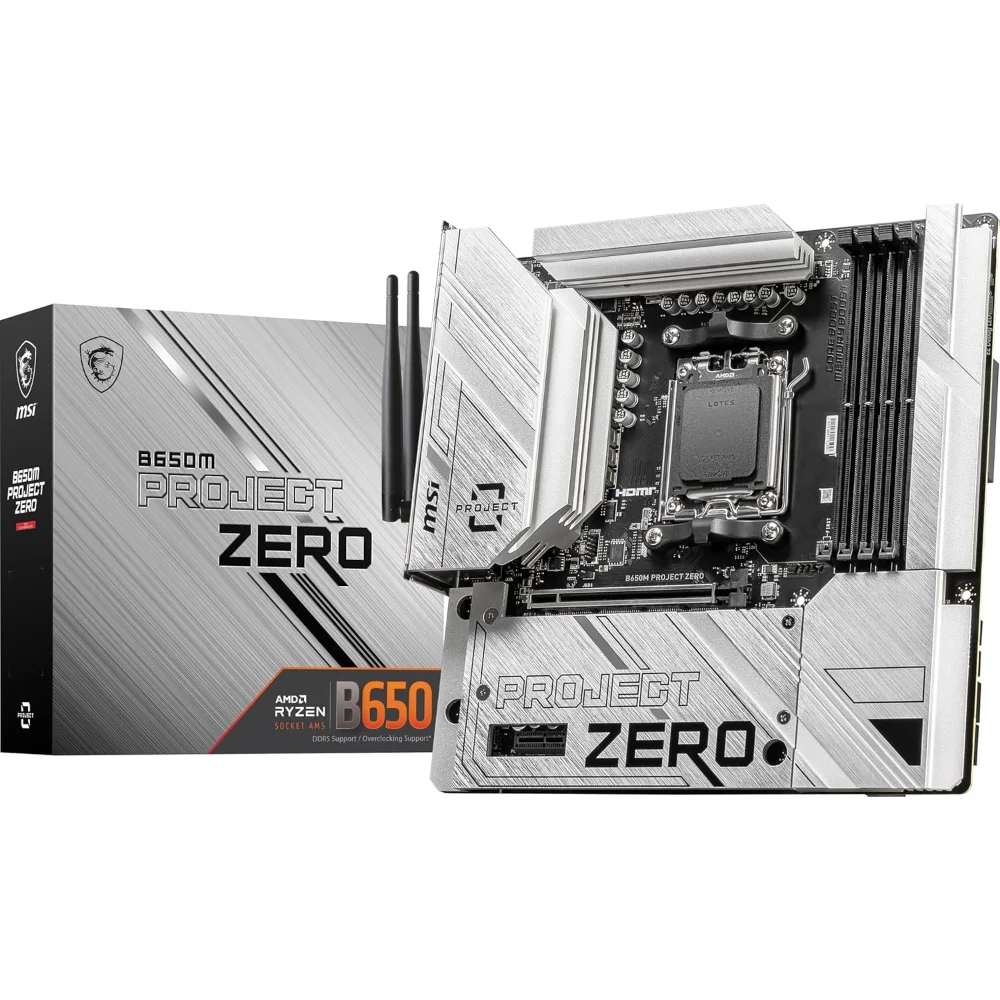 MSI B650M Project Zero WiFi Gaming Motherboard (AMD Ryzen 9000/8000/7000 Series Processors, AM5, DDR5, PCIe 4.0, M.2 Slots, SATA 6Gb/s, USB 3.2 Gen 2, HDMI/DP, Wi-Fi 6E, Bluetooth