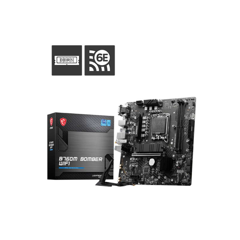 MSI B760M Bomber WiFi DDR5 Motherboard, Micro-ATX – Supports Intel 12th & 13th Gen Core Processors, LGA 1700 – DDR5 Memory Boost 6400MHz/MAX, PCIe 4.0 x16 Slot, M.2 Gen4 Slot