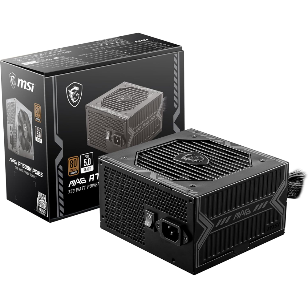 MSI MAG A750BN PCIE 5 Gaming Power Supply – Non-Modular – PCIE 5.0 Ready – 80 Plus Bronze Certified 750W – Compact Size – ATX