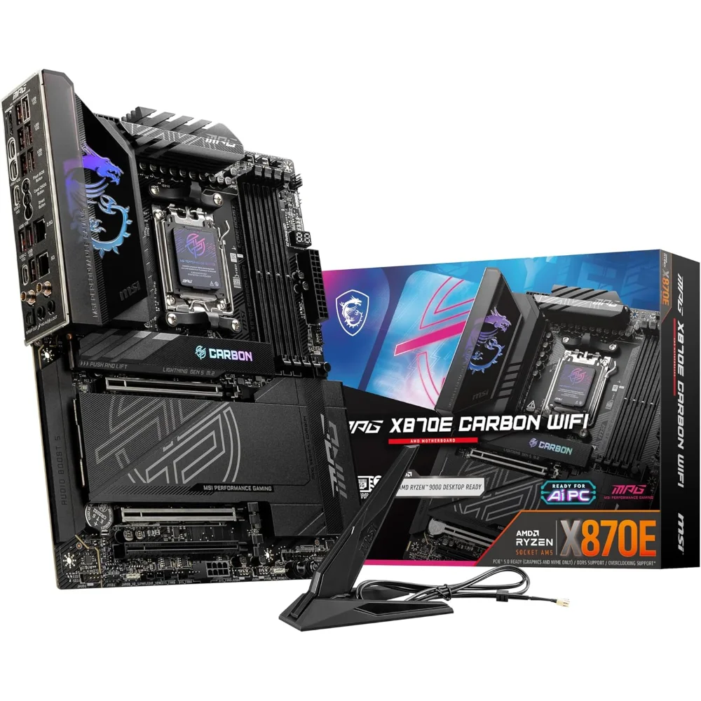 MSI MPG X870E Carbon WiFi AM5 DDR5 Gaming Motherboard (AMD Ryzen 9000/8000/7000 Series Processors, PCIe 5.0, M.2 Gen5, SATA 6Gb/s, USB 40Gbps, HDMI, Wi-Fi 7, Bluetooth 5.4, 5Gbps L