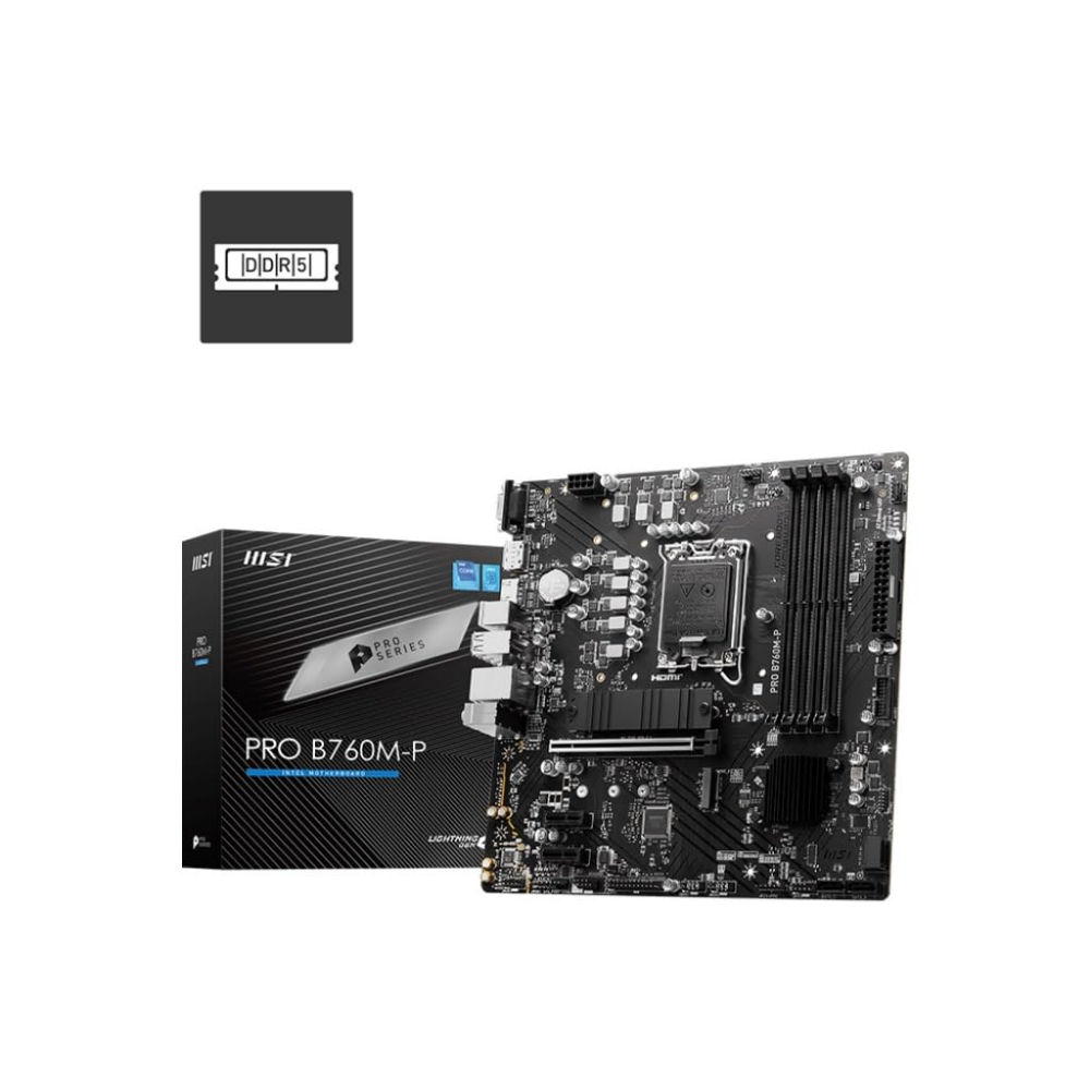 MSI PRO B760M-P DDR5 Motherboard, Micro-ATX – Supports Intel 12th & 13th Gen Core Processors, LGA 1700 – DDR5 Memory Boost 6800+MHz/OC, PCIe 4.0 x16 Slot, M.2 Gen4 Slots
