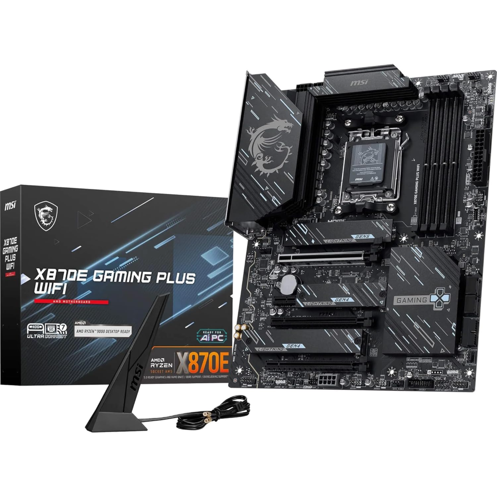 MSI X870E GAMING PLUS WiFi AM5 DDR5 Gaming Motherboard (AMD Ryzen 9000/8000/7000 Series Processors, PCIe 5.0, M.2 Gen5, SATA 6Gb/s, USB 40Gbps, HDMI, Wi-Fi 7, Bluetooth 5.4, 5Gbps