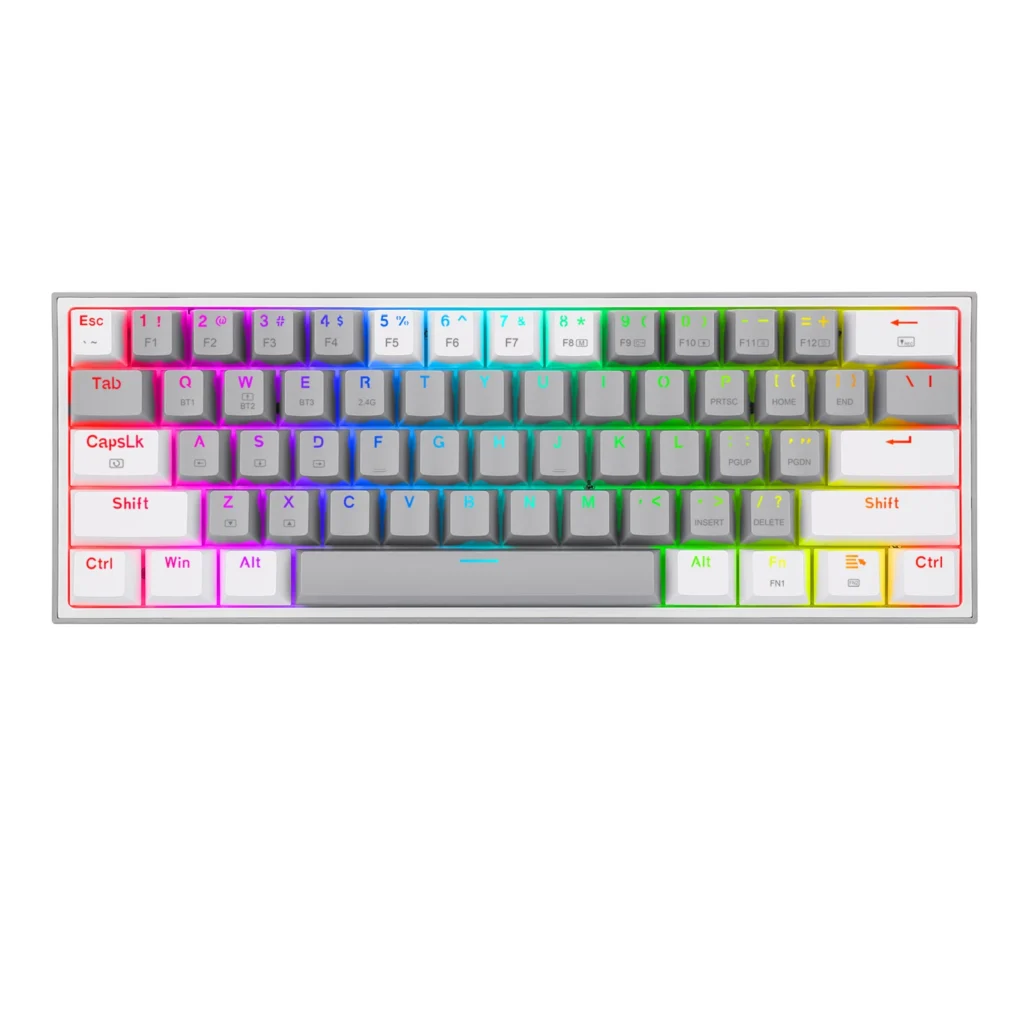 REDRAGON Fizz Pro K616 RGB Bluetooth wireless USB 2.4G 3 mode Mechanical Gaming Keyboard – Red Switches – Grey/White