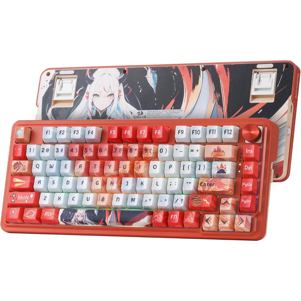 Redragon K673 PRO SE 75% Wireless Gasket RGB Gaming Keyboard, 81 Keys, 3-Mode, Hot-Swap Socket, Dedicated Knob Control, 5-Layer Noise Dampening, Custom Hi-Fi Linear Switch – Flamin