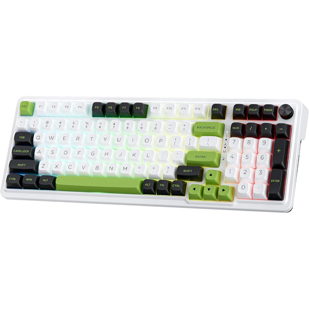 Redragon K686 PRO Wireless Gasket RGB Gaming Keyboard, 98 Keys, 3-Mode, PBT Keycaps, Hot-Swap Socket, Dedicated Knob Control, 5-Layer Noise Dampening, Custom Linear Switch – GreenF
