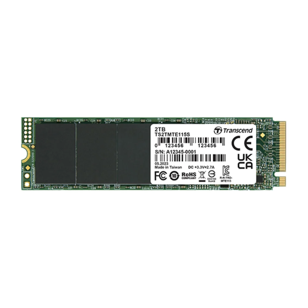 Transcend 115S 2TB M.2 NVMe SSD, 3D NAND, PCIe Gen3 x4, 3,200/2,000 MB/s Read/Write