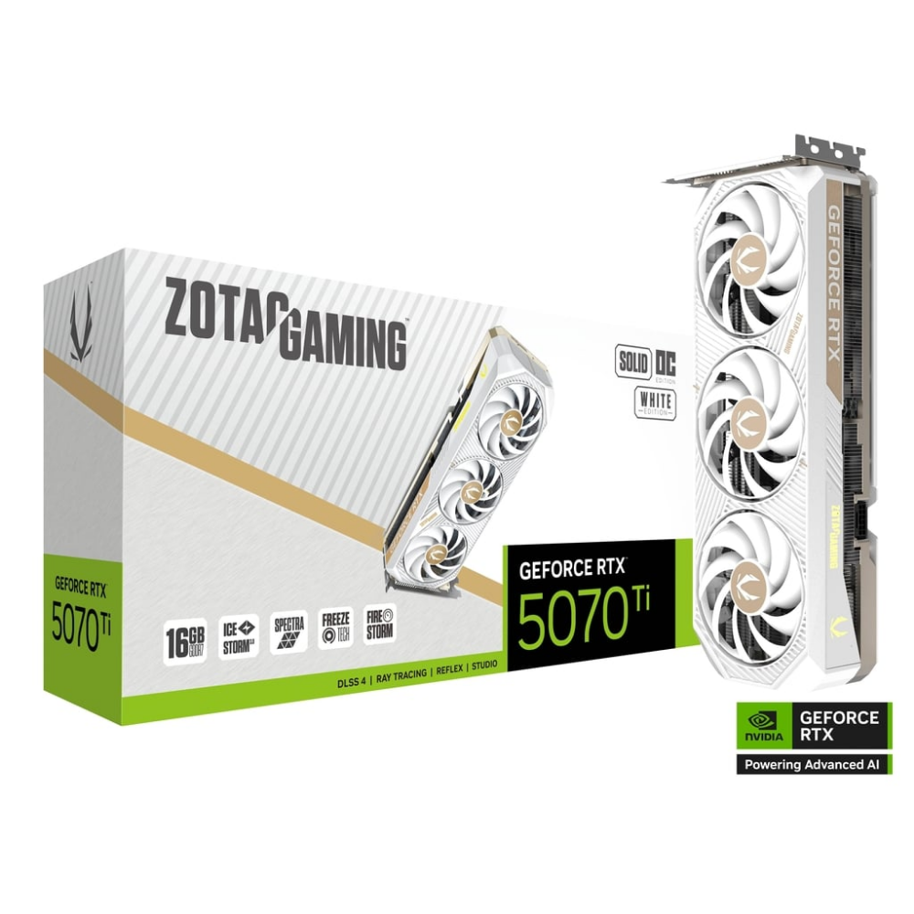 ZOTAC GAMING GeForce RTX 5070 Ti SOLID CORE OC 16GB GDDR7 Graphics Card – White